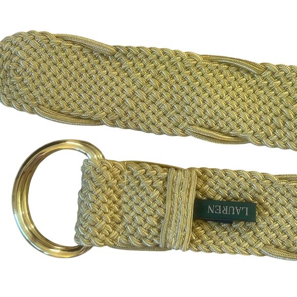 Lauren Ralph Lauren Gold Nylon Preppy Gold Plaque Double Ring Buckle Belt